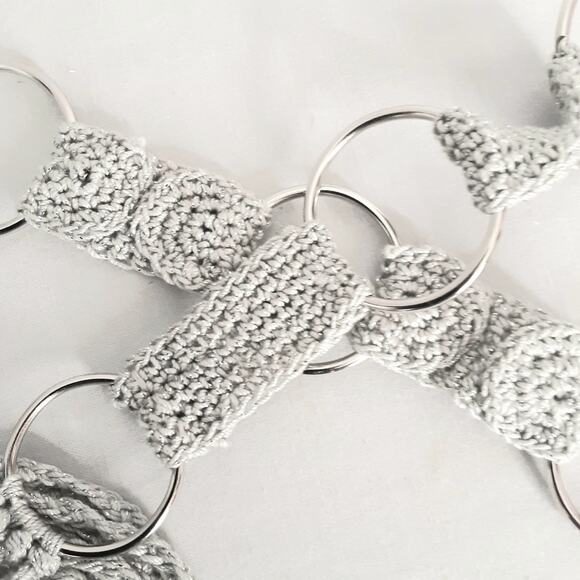 Handcrafted Silver Tone Gray Statement Chain Link Belt With Beaded Tassels - Picture 8 of 13